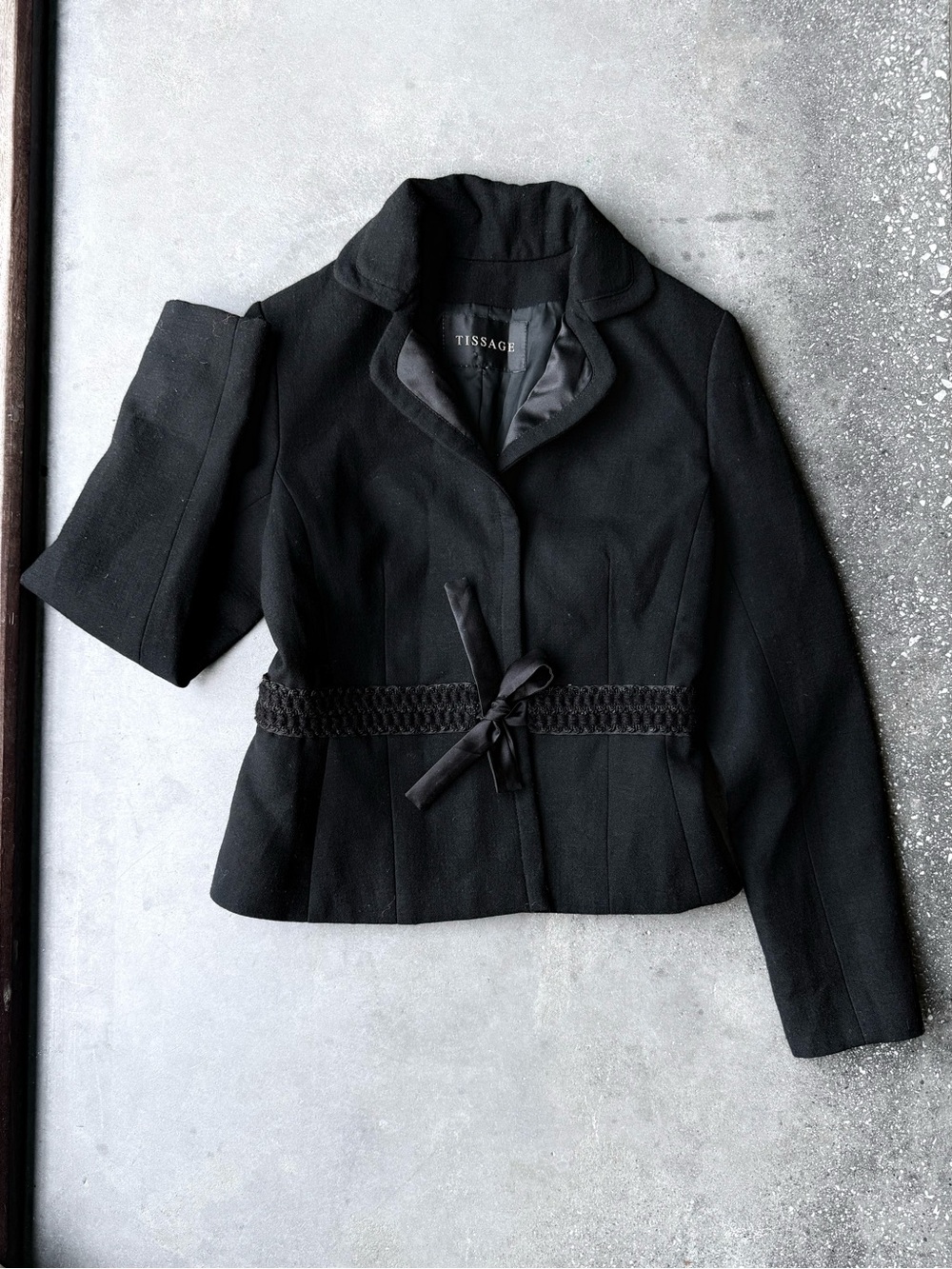 TISSAGE Black Pure Wool Jacket Satin Lined Argentina Sz 40